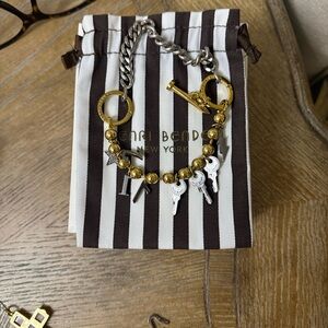 Henri Bendel Mixed Metal Key Charm Bracelet in Gold and Silver